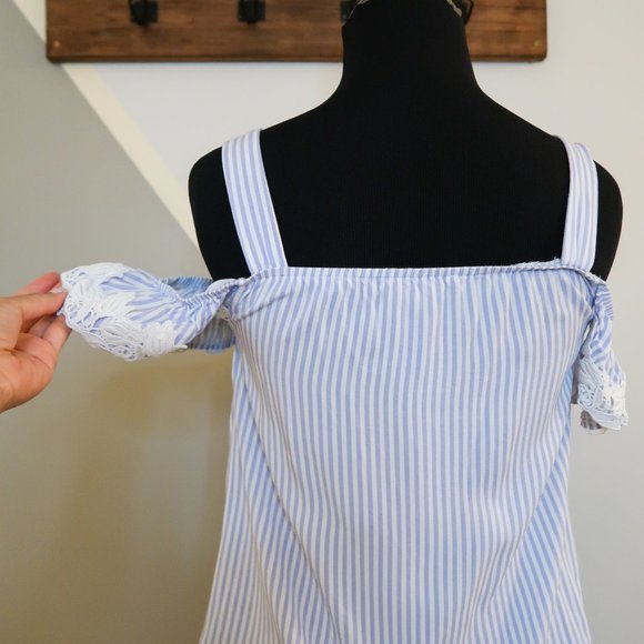 OASIS Blue and White Striped off the shoulder - Picture 10 of 13
